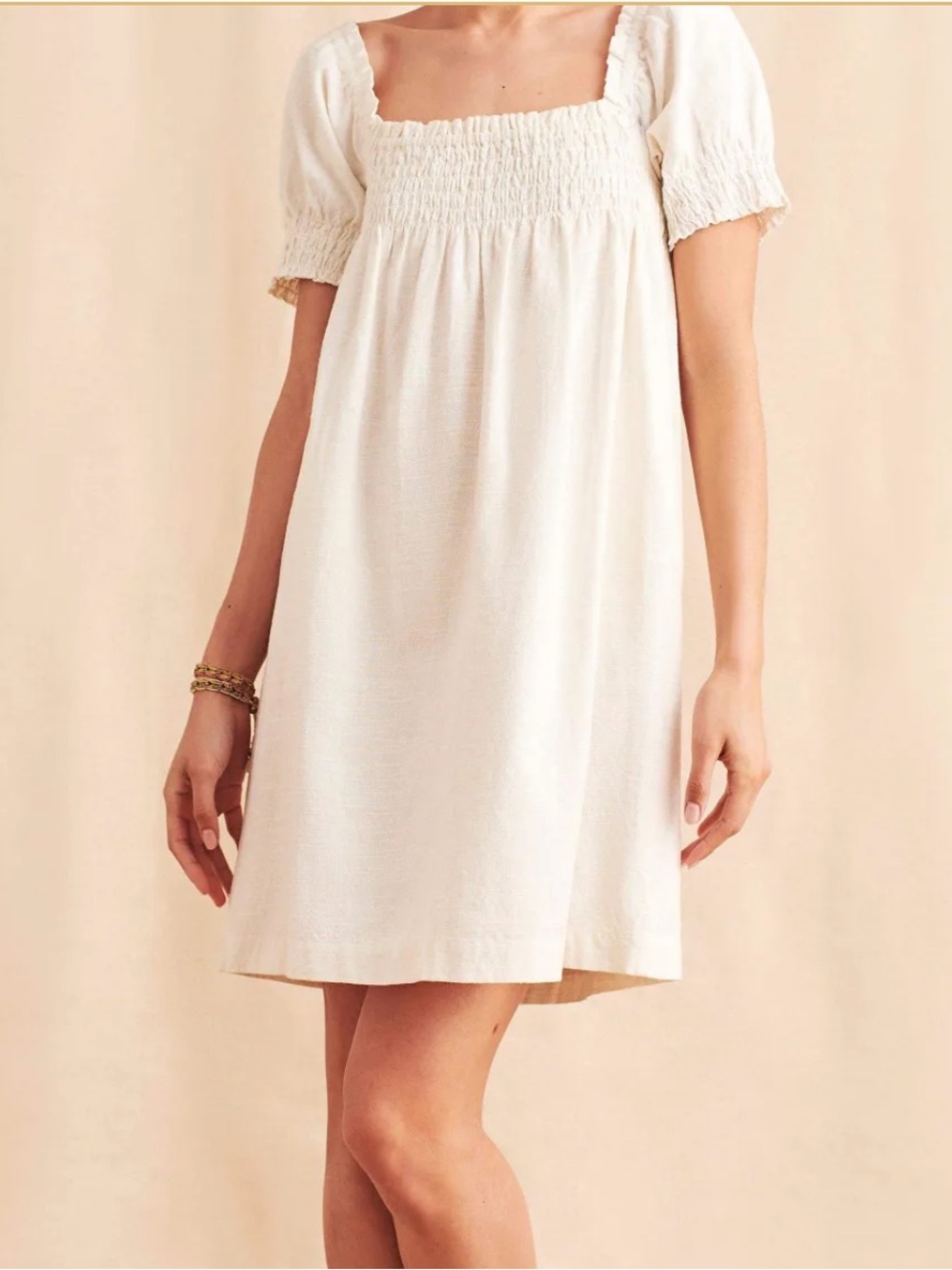 Faherty Ramona Smocked Square-Neck Mini Dress